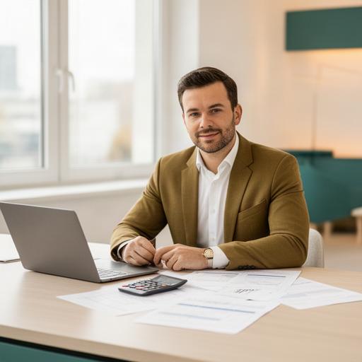 Villa Altug mit Unterlagen zur Finanzplanung für Selbstständige in einem Grencher Büro